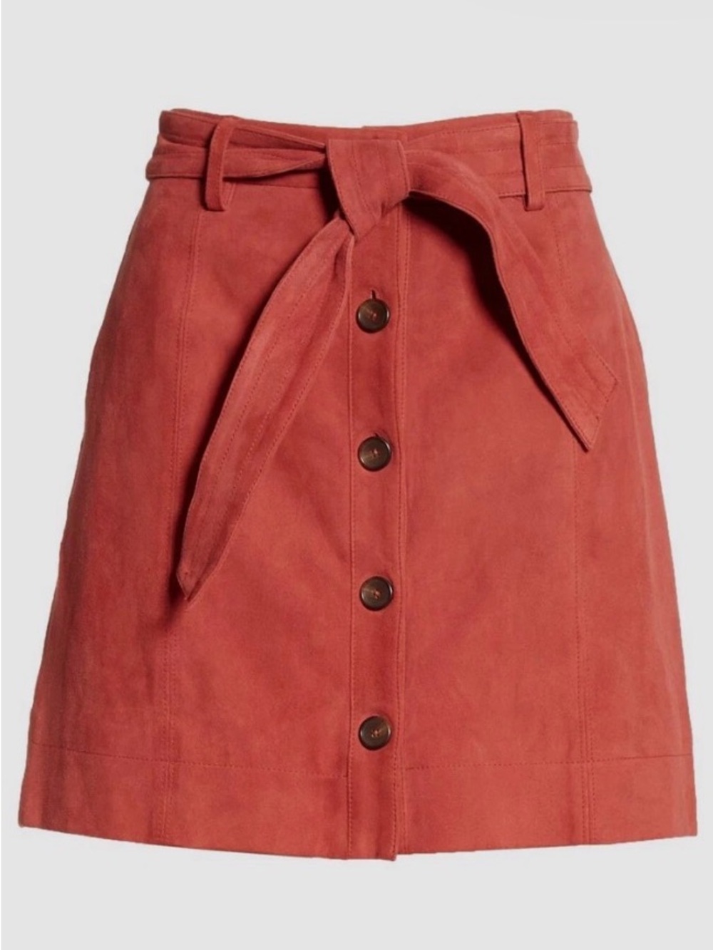 Joie Womens Red Neida Suede Leather Belt Tie A-Line Mini Short Skirt